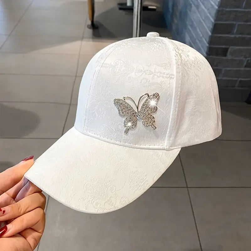 Elegant Butterfly Print Baseball Cap in White