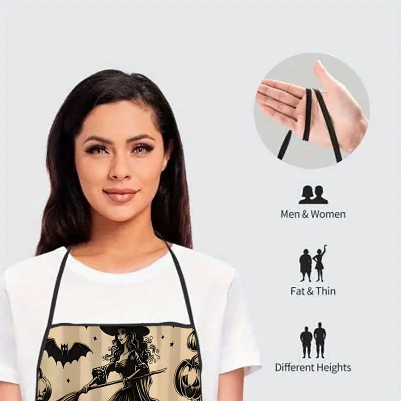 Witch, Broom & Pumpkins Halloween-Themed Polyester Apron