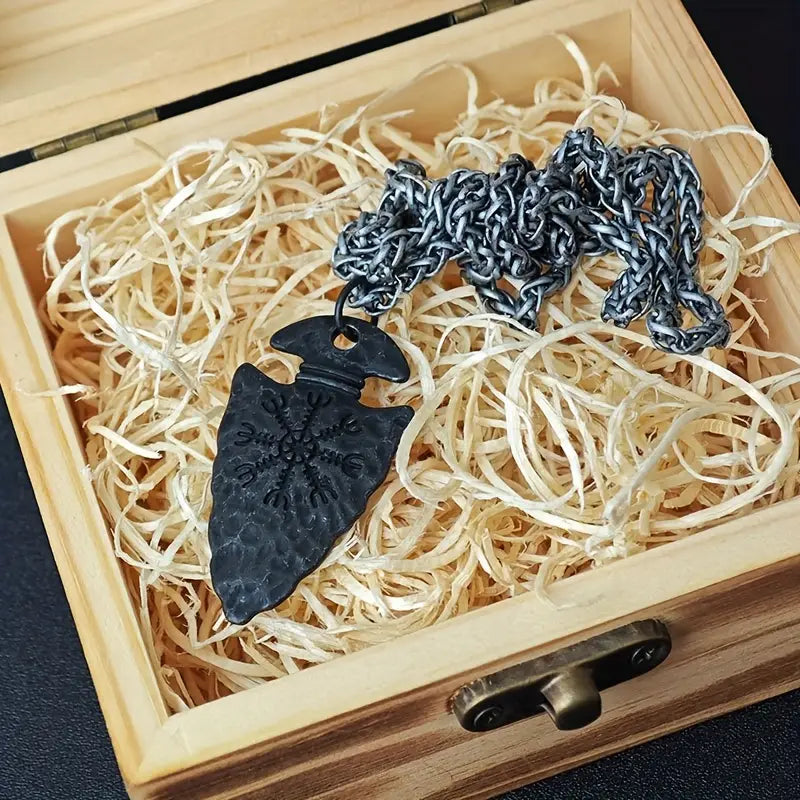Vintage Viking Pirate Spear Runes Pendant Necklace