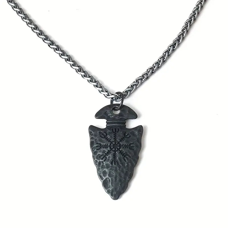 Vintage Viking Pirate Spear Runes Pendant Necklace