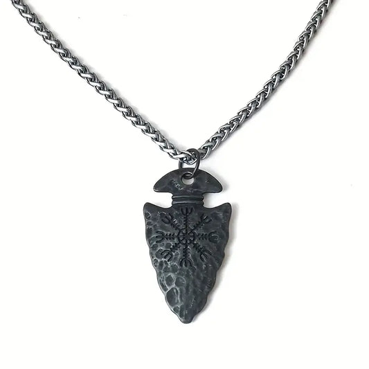 Vintage Viking Pirate Spear Runes Pendant Necklace