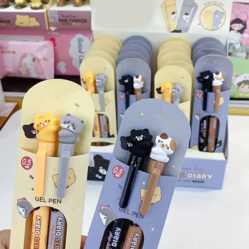 2pcs Kawaii Cat Gel Pens Set