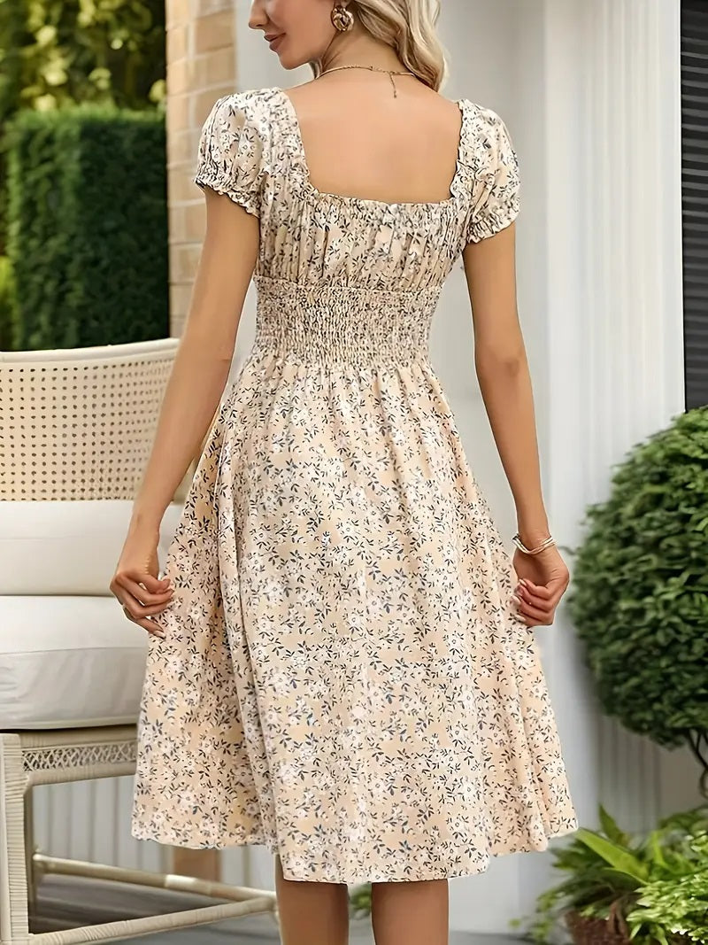 Floral Smocked Waist Midi Dress,