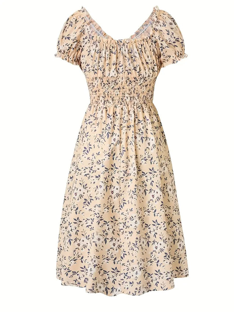 Floral Smocked Waist Midi Dress,