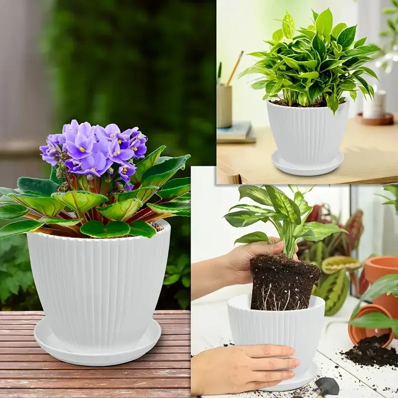 3pcs Modern Vertical Striped Plastic Planter Set
