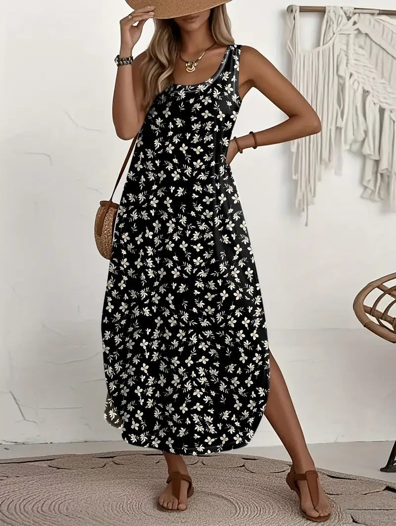 Sleeveless Black Floral Maxi Dress,
