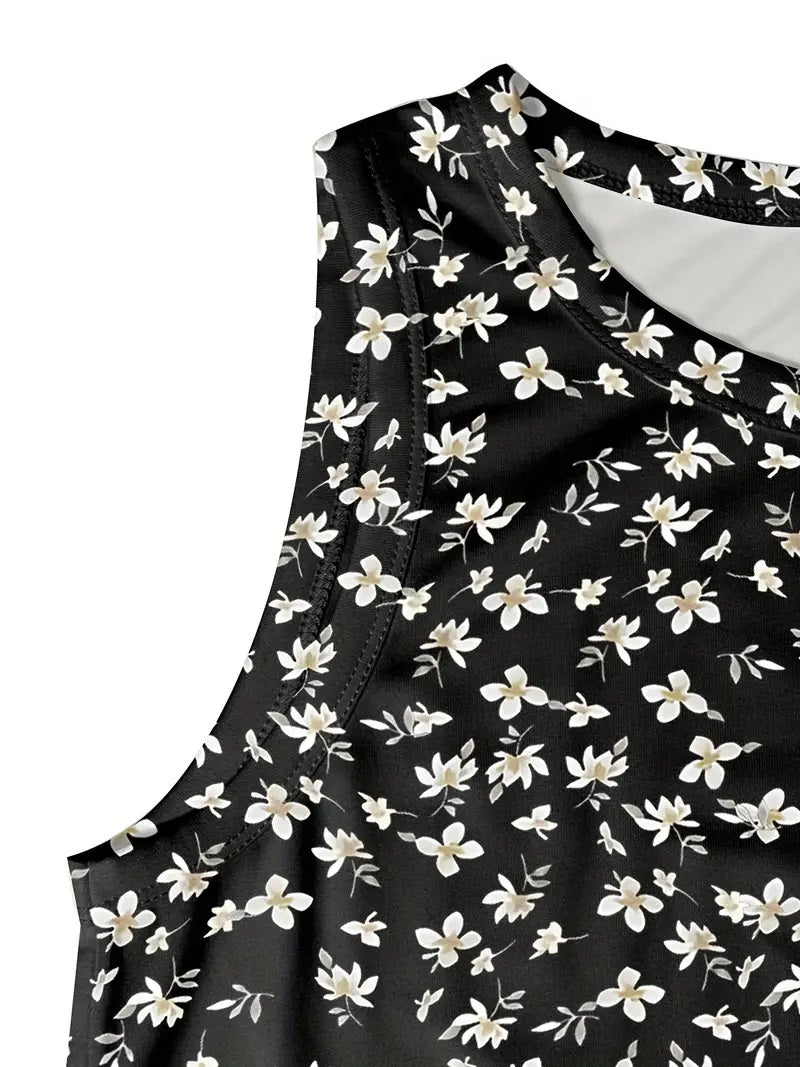 Sleeveless Black Floral Maxi Dress,