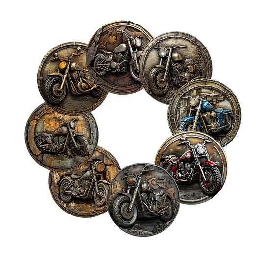 8pcs Set of Retro Motorcycle Wooden Coasters,