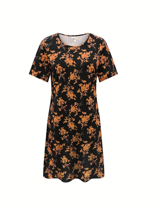 Short Sleeve Black Floral Dress