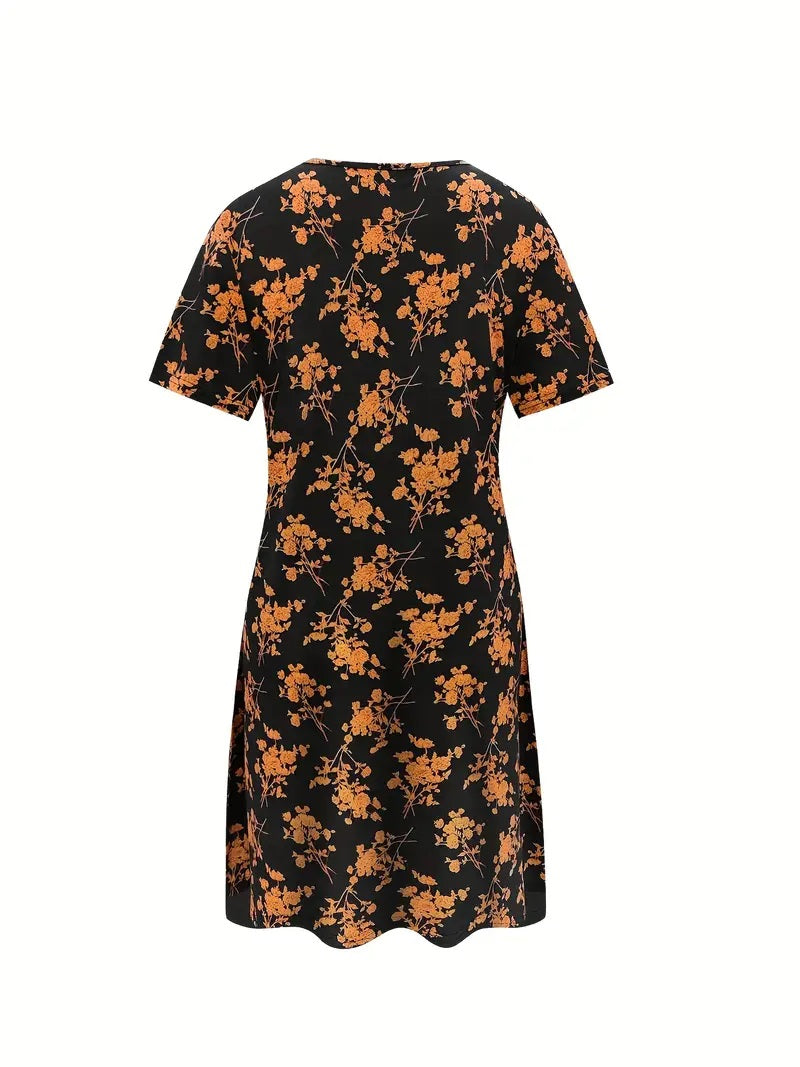 Short Sleeve Black Floral Dress