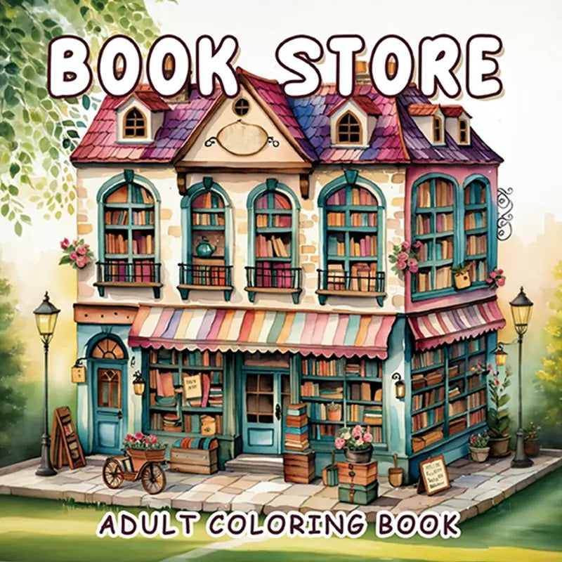 Charming Bookstore Coloring Book.