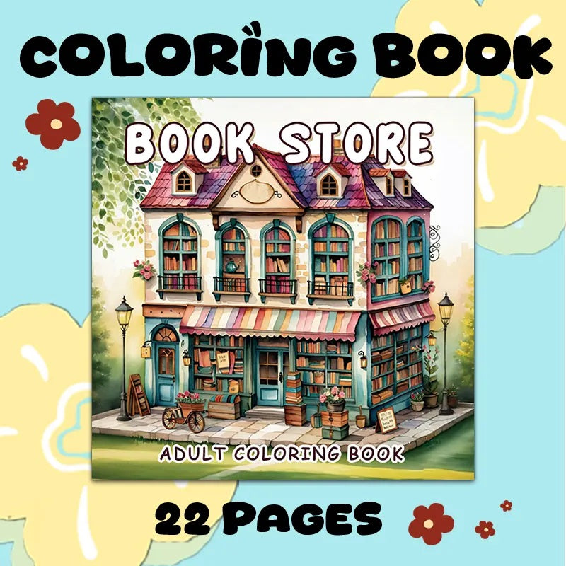 Charming Bookstore Coloring Book.