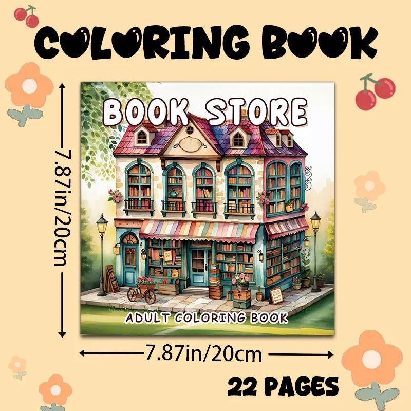 Charming Bookstore Coloring Book.