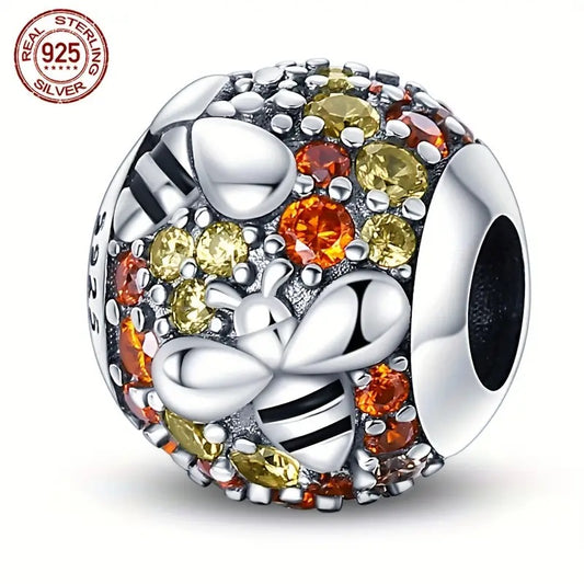 925 Sterling Silver Bee and Honeycomb Charm Bead