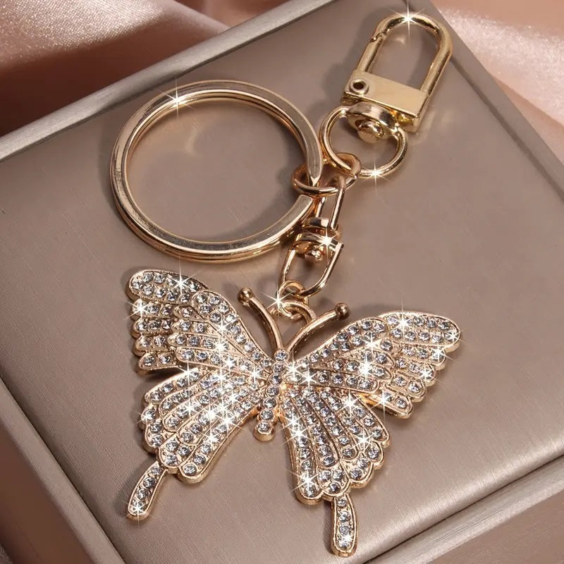 Crystal-Encrusted Butterfly Keychain