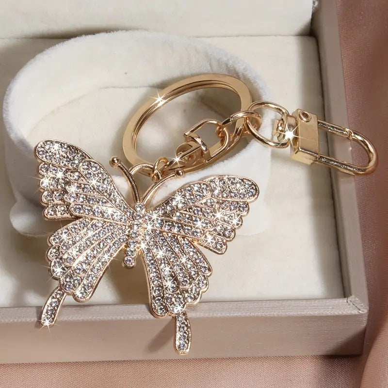 Crystal-Encrusted Butterfly Keychain