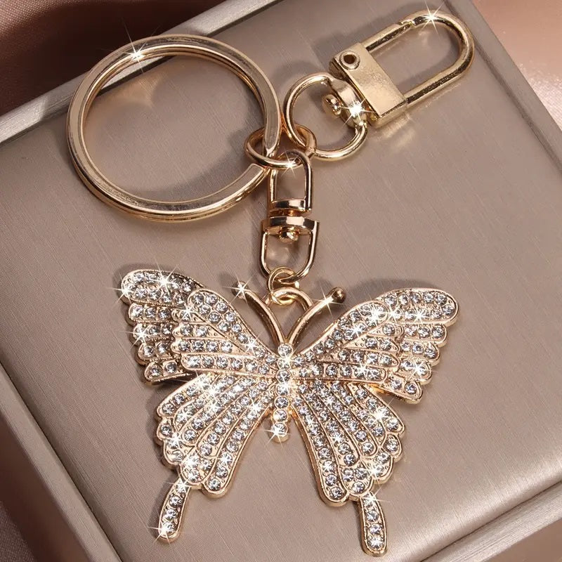 Crystal-Encrusted Butterfly Keychain