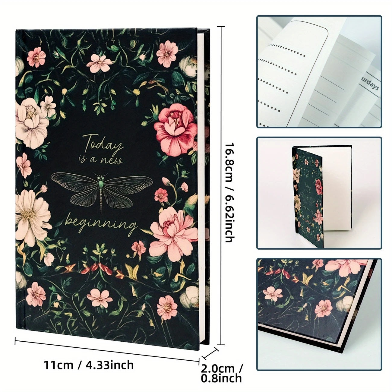 Elegant Blomsterdesign Notatbok med Sommerfuglillustrasjoner