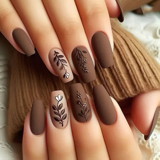 Embossed Brown Press On Nails