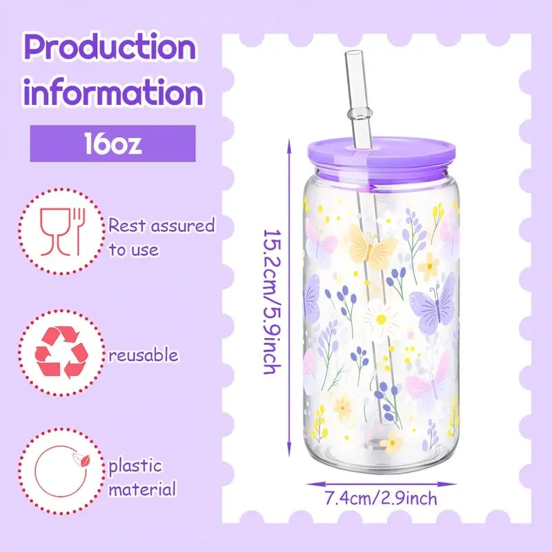 Hilake 16oz Butterfly Design Reusable Water Bottle.