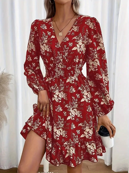 Floral Print Ruffle Hem Dress