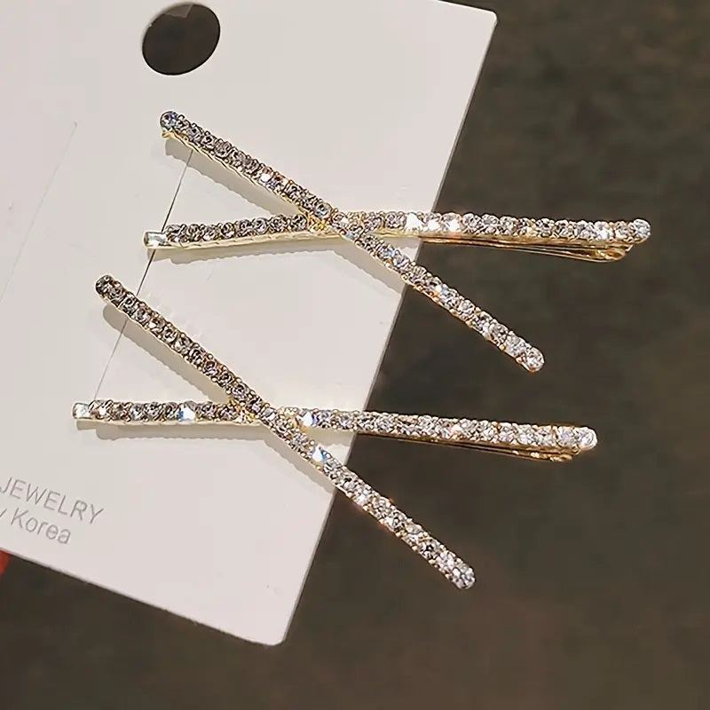 2pcs Elegant Sparkling Rhinestone Hair Clips Set.
