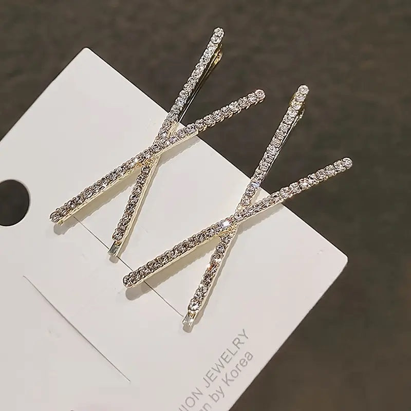 2pcs Elegant Sparkling Rhinestone Hair Clips Set.