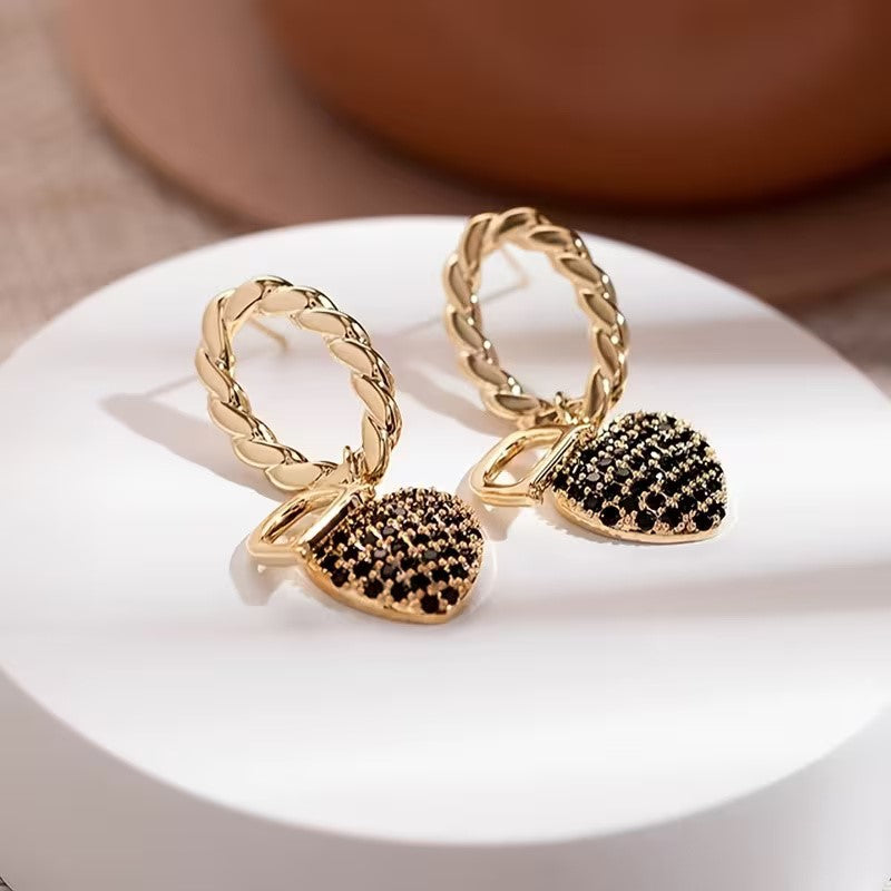 Elegant D and Heart Drop Earrings
