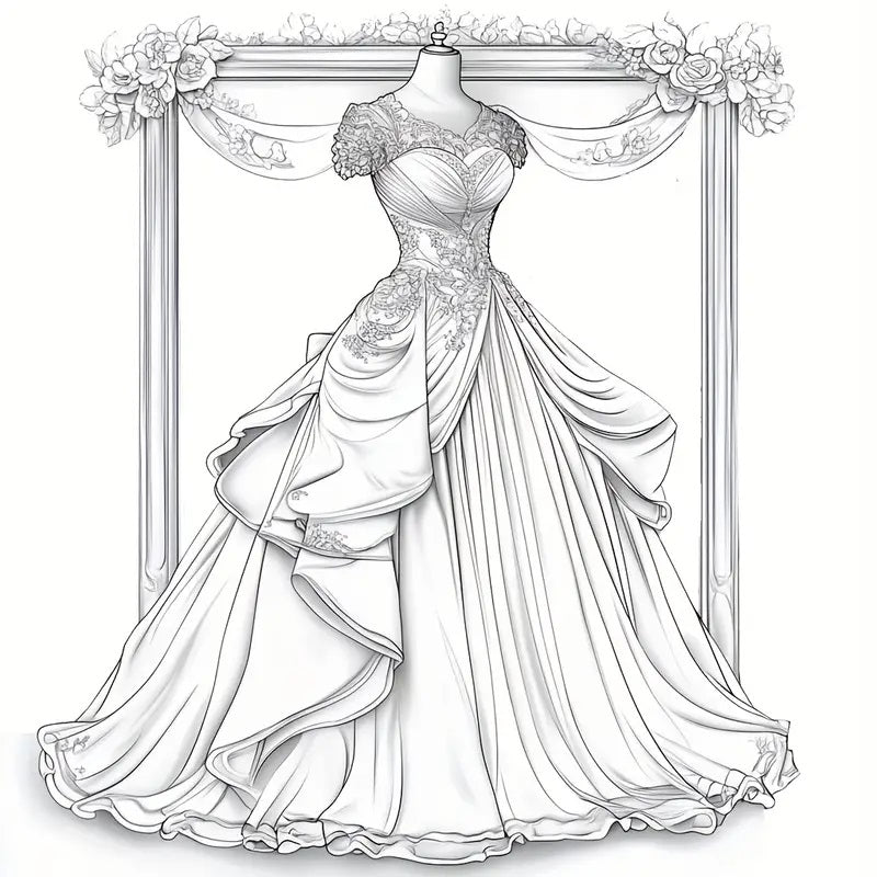28-Page Adult Coloring Book featuring Dreamy Lady Outfit Designs.