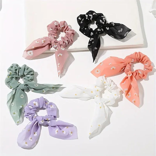 Daisy Print Chiffon Bowknot Hair Ties