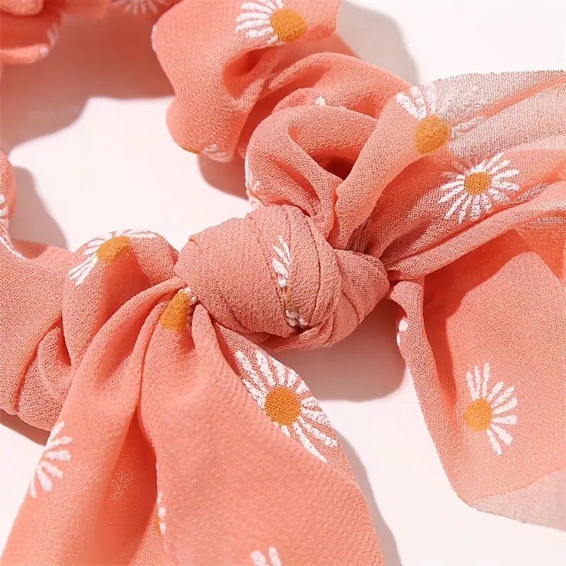 Daisy Print Chiffon Bowknot Hair Ties