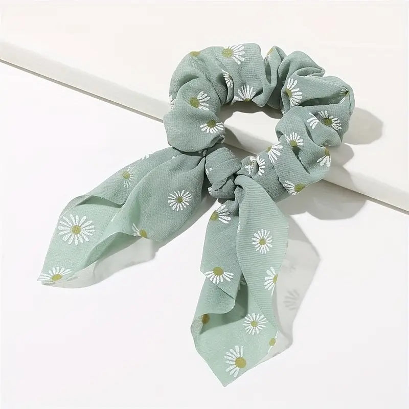 Daisy Print Chiffon Bowknot Hair Ties
