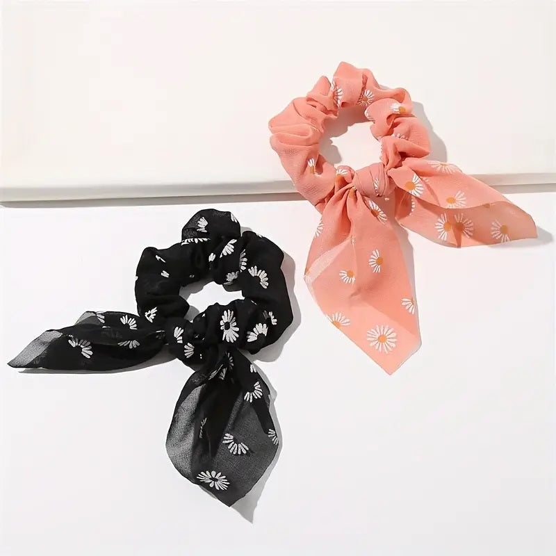 Daisy Print Chiffon Bowknot Hair Ties