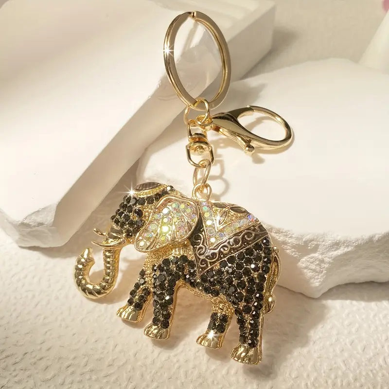Sparkling Rhinestone Elephant Keychain.