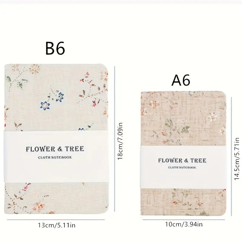 Notatbok med Blomster- og Tremønster på Lintrekk