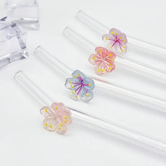 Flower-Decorated Heat-Resistant Glass Straws