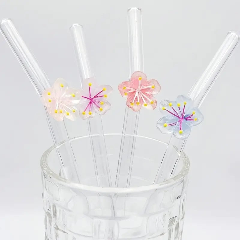 Flower-Decorated Heat-Resistant Glass Straws