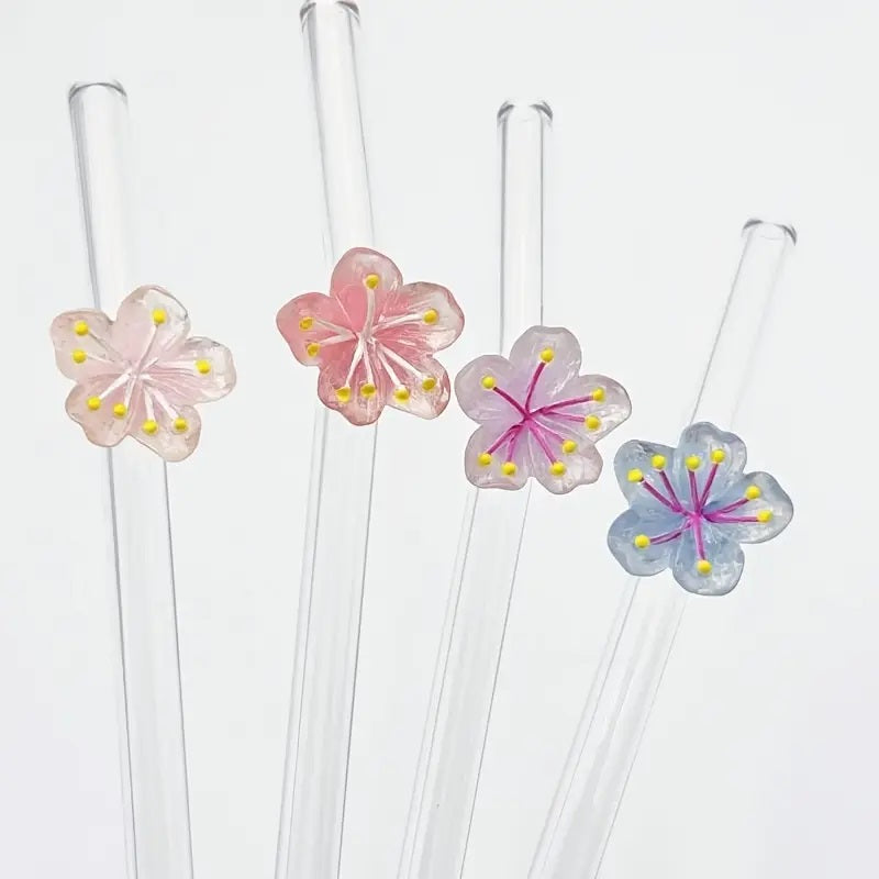 Flower-Decorated Heat-Resistant Glass Straws