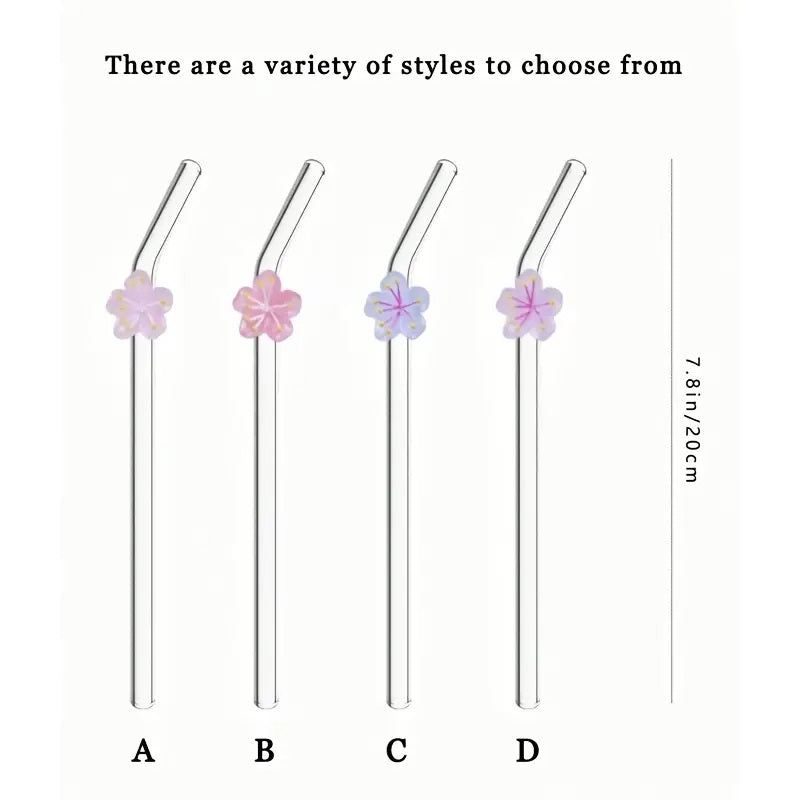 Flower-Decorated Heat-Resistant Glass Straws