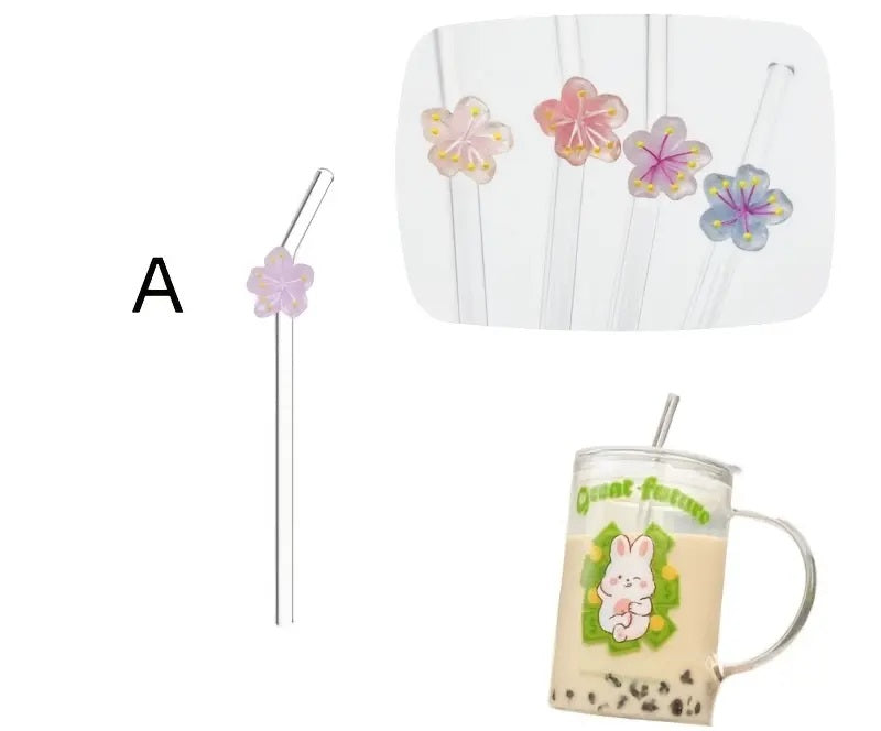 Flower-Decorated Heat-Resistant Glass Straws