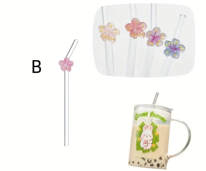 Flower-Decorated Heat-Resistant Glass Straws