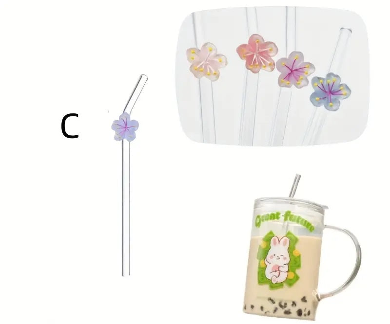 Flower-Decorated Heat-Resistant Glass Straws