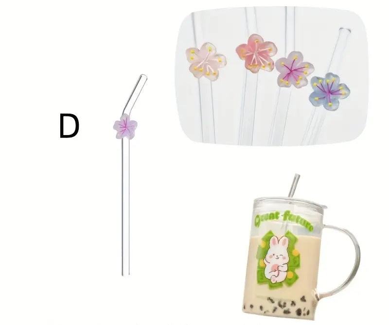 Flower-Decorated Heat-Resistant Glass Straws