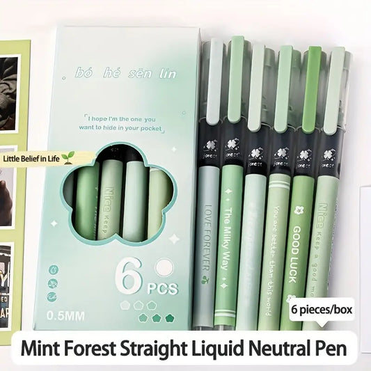 6pcs Boxed Fresh Ins Style Mint Forest Gel Pens
