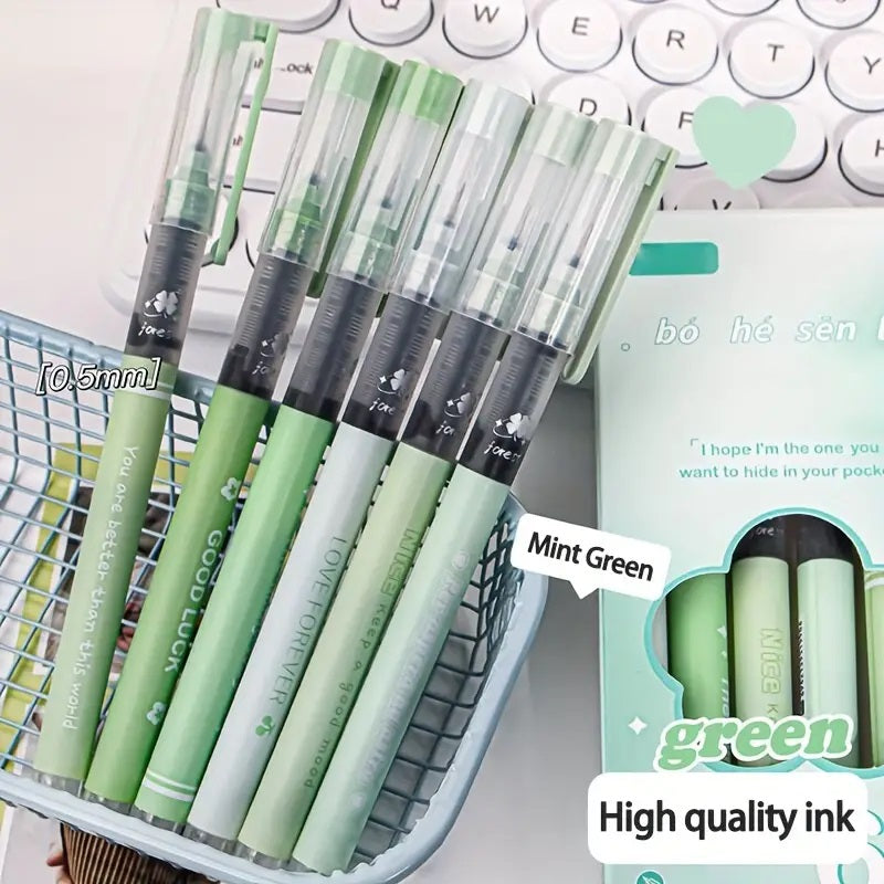 6pcs Boxed Fresh Ins Style Mint Forest Gel Pens