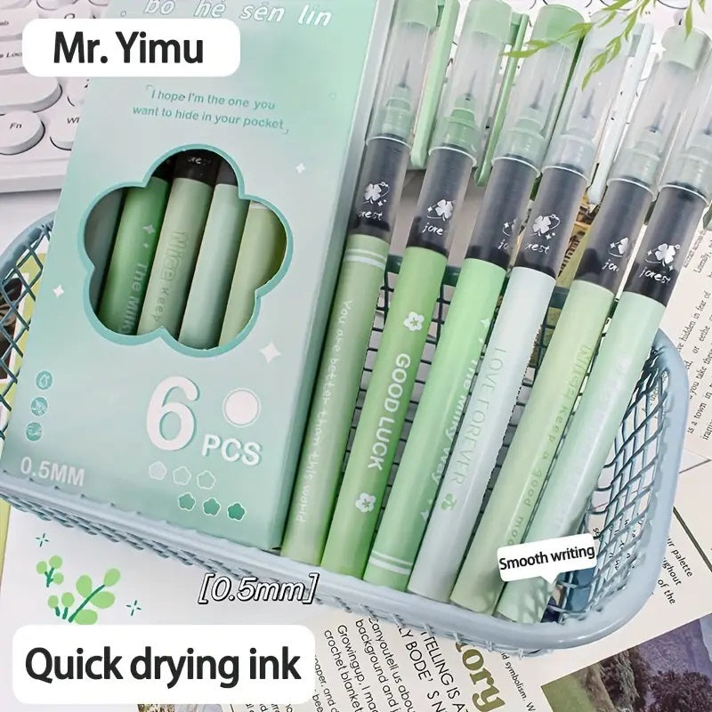 6pcs Boxed Fresh Ins Style Mint Forest Gel Pens