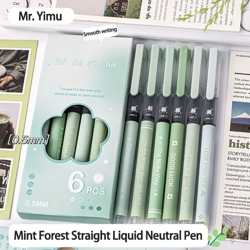 6pcs Boxed Fresh Ins Style Mint Forest Gel Pens