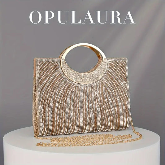 Golden Striped Rhinestone Evening Clutch.