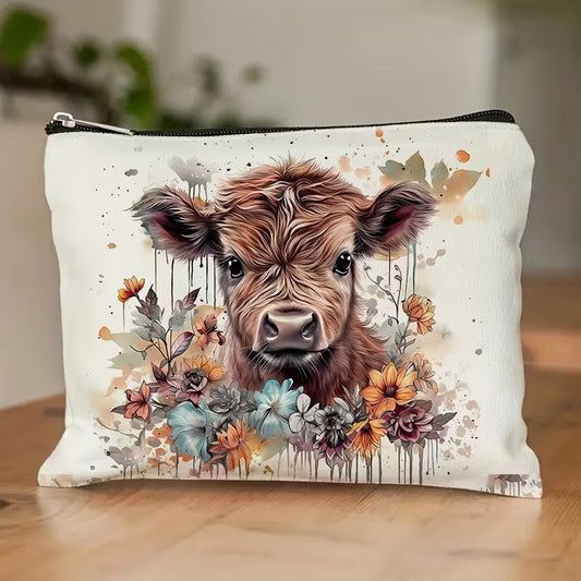 Highland Cow Charm Makeup Bag