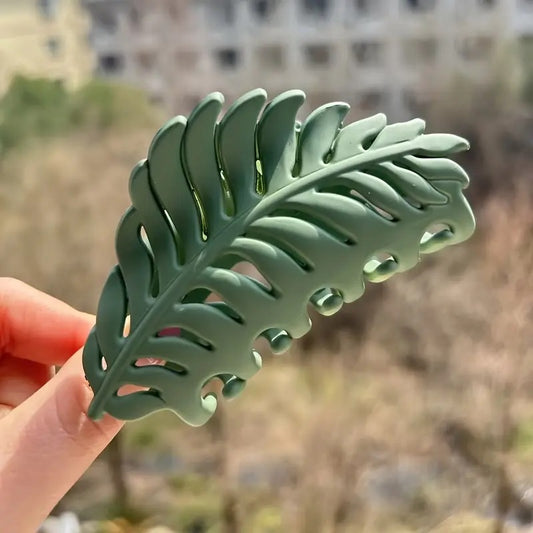 Large Green Leaf Hair Claw Clip